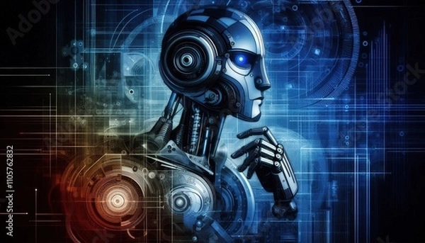 Fototapeta robot in profile on an abstract dark blue background