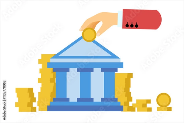 Obraz Depositing money at a bank account. Vector simple color flat illustration.