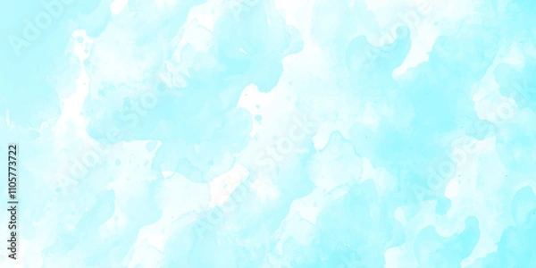 Fototapeta sunny sky blue light watercolor background. Aquarelle painting brush effect card paper textured canvas cloudy smoke space for text, entertaining card, template. aquamarine color graphics illustration