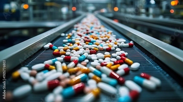 Fototapeta Advanced conveyor systems in modern drug processing.