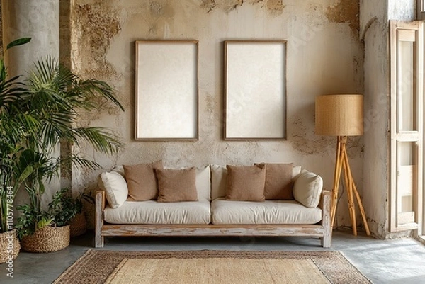 Fototapeta mockup empty frames, place for pictures on the wall in a beautiful decorated room