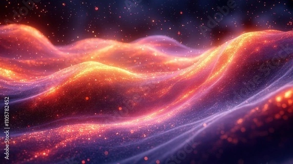Fototapeta Cosmic wave patterns with glowing radiant streaks, swirling gradients, and layered particle textures