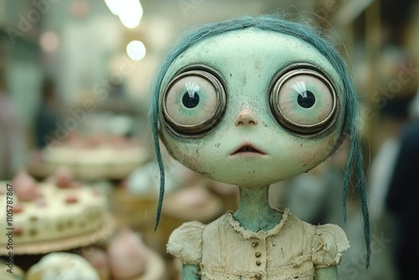 Obraz Big-eyed animated character with vintage dress in bakery setting
