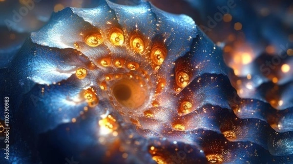 Fototapeta Highdetail fractal spirals in holographic gradients, glowing cyan veins, and metallic finishes