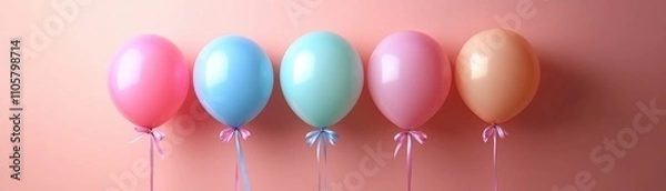 Fototapeta Cheerful Mini Balloons Tied with Pastel Ribbons for and Festive Occasions