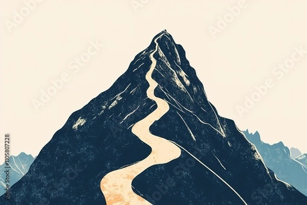Obraz Stylized mountain peak with winding path illustration