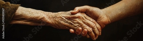 Fototapeta A close-up of two hands, symbolizing connection, support, and unity between generations.