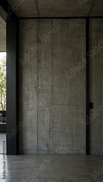 Fototapeta Concrete wall with black trim in a minimalist design.
