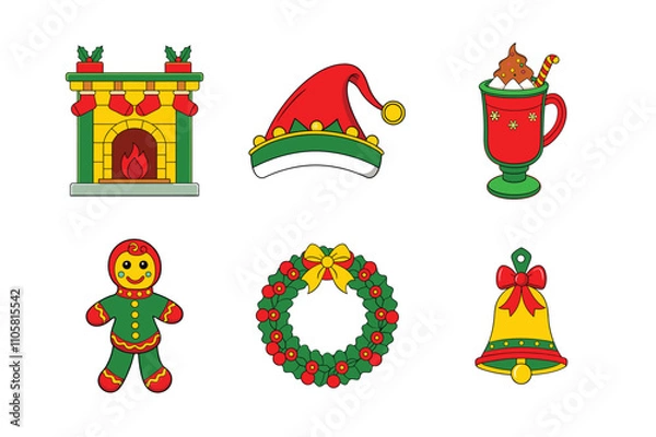 Obraz Christmas Vector Art Set: Line Art, Silhouettes, Icons, Logos, Clipart for Microstock
