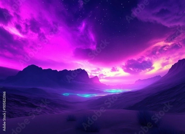 Fototapeta Stunning abstract fantasy landscape featuring blue and violet hues.