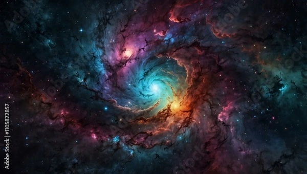Obraz Cosmic galaxy with vibrant swirling stars in digital art.