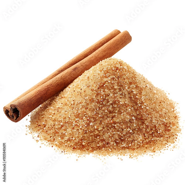 Obraz Brown sugar granules with cinnamon stick on Transparent Background