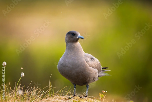 Fototapeta High detail portrait of an arctic  skua (parasitic jaeger) with out of focus background