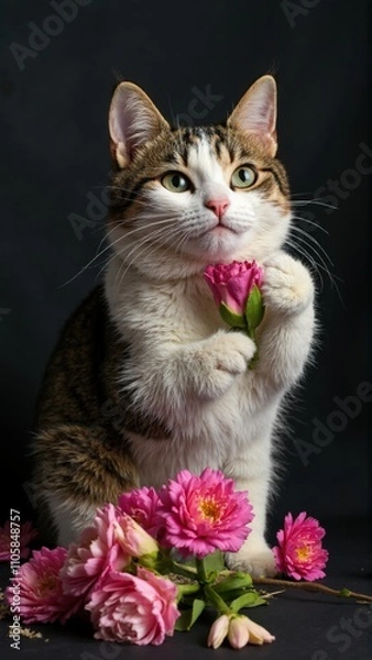 Fototapeta Cat with flower