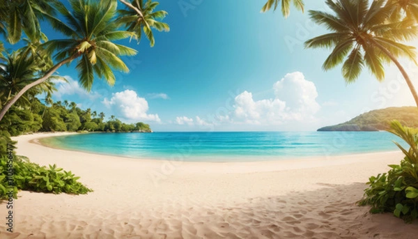 Fototapeta Resort Beach With Palms And Clear Waters