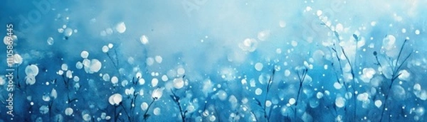 Fototapeta A serene blue background filled with delicate white flowers, creating a calming and tranquil atmosphere.