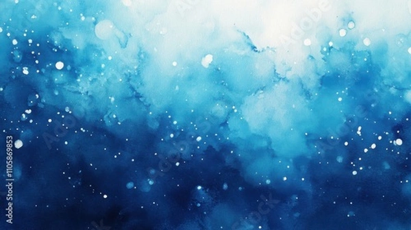 Fototapeta A tranquil watercolor design featuring various shades of blue, creating a dreamy underwater effect with soft textures and light speckles.