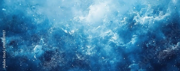 Fototapeta A serene blue abstract image resembling ocean waves and mist, creating a calming atmosphere filled with shimmering particles.