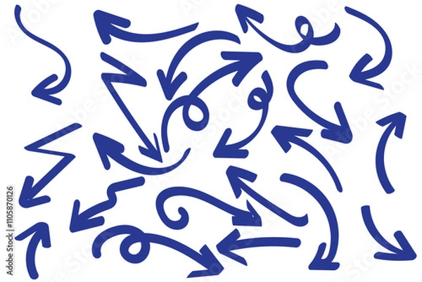 Fototapeta Set of Hand drawn vector arrows doodle on white background. design element vector illustration.