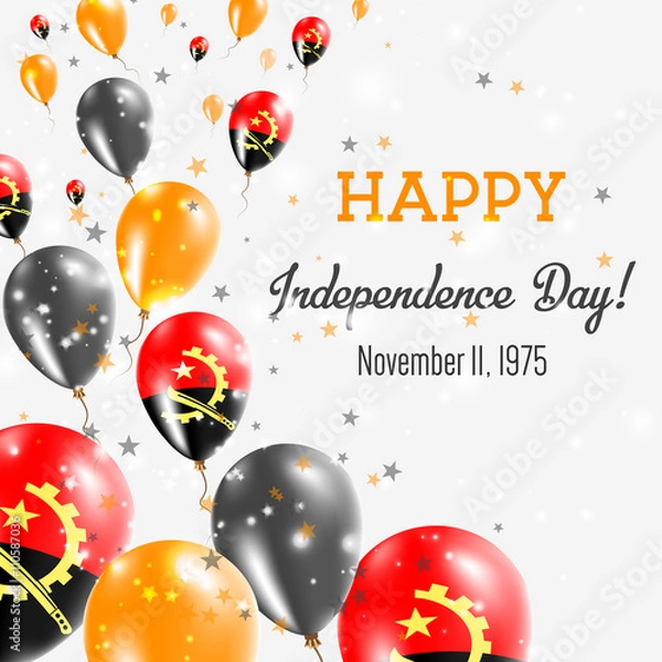 Fototapeta Angola Independence Day Greeting Card. Flying Balloons in Angola National Colors. Happy Independence Day Angola Vector Illustration.