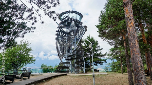 Obraz Colorful observation deck over the town of Razlog, Bulgaria.