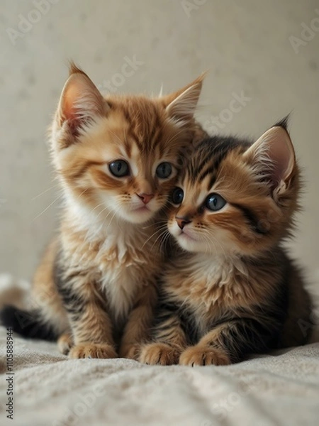 Fototapeta Cute fluffy kittens on a light background.