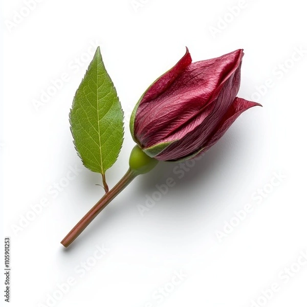 Fototapeta Vibrant Roselle Flower with Deep Red Petals and Verdant Leaves on Display