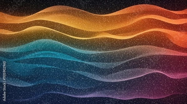 Fototapeta Colorful Abstract Waves with Glittering Particles on a Dark Background, Ideal for Artistic, Modern, and Vibrant Designs in Digital Media and Print Projects