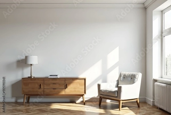 Fototapeta Minimalist Credenza Room Mockup - 3D Render