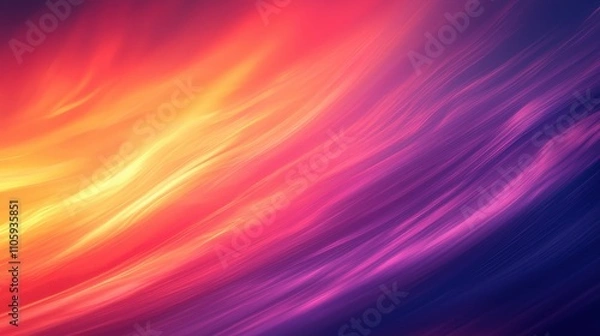 Fototapeta A dramatic sunset gradient background transitioning from fiery orange to deep purple. Gentle light streaks add motion, creating a bold yet soothing aesthetic. The vibrant tones exude warmth 
