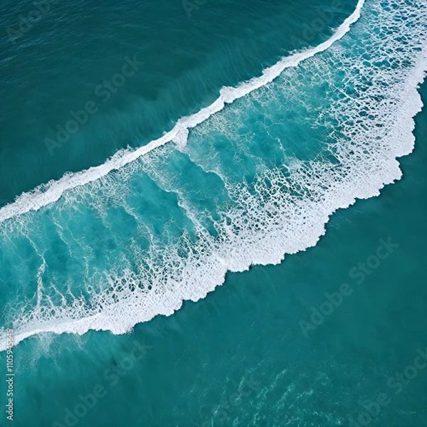 Fototapeta Aerial view beautiful of sea waves from drone. Stock image of blue color of ocean water, sea surface. Top view on turquoise waves, clear water surface texture.