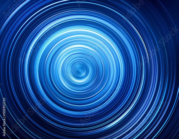 Obraz Blue abstract background with glowing circles. Swirl circular lines pattern