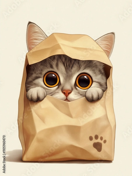 Obraz Kitten Wearing a Cute Paper Hat
