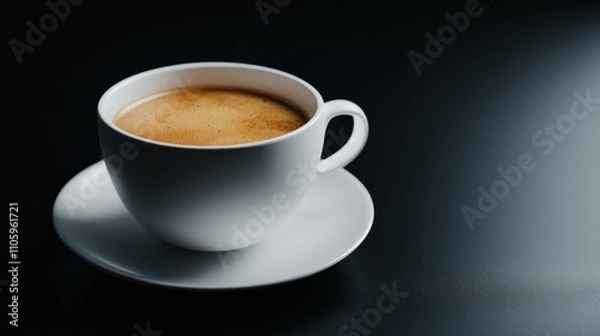 Fototapeta Coffee cup close-up minimalistic setting beverage dark background still life scene inviting warmth