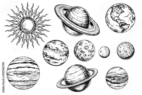 Obraz Planets of the solar system on a white background