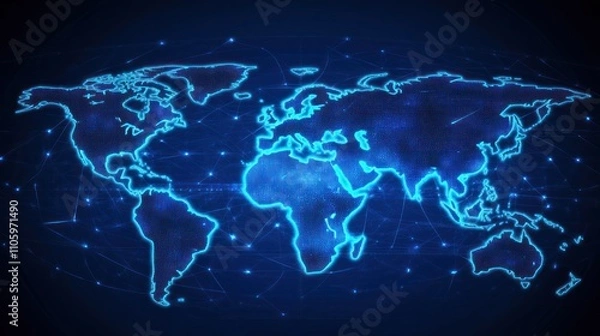 Fototapeta Global Network Connection: A Digital World Map