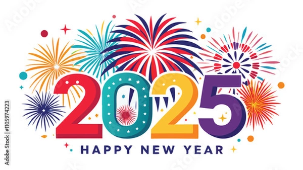 Fototapeta Happy New Year 2025 Fireworks Vector - Festive Graphics for Celebrations