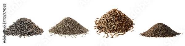 Fototapeta Pile of cumin seeds isolated on transparent background, Set of