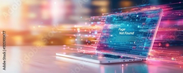 Obraz "Page Not Found" error with a broken computer screen illustration, emphasizing website technical difficulties