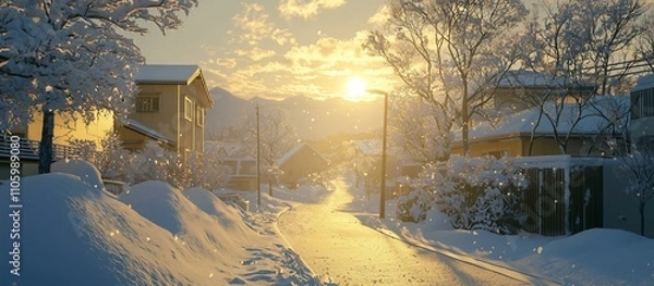 Fototapeta 雪が積もった日本の住宅街