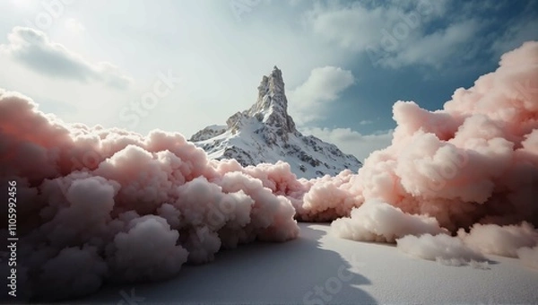 Fototapeta pink clouds at the top of the mountain