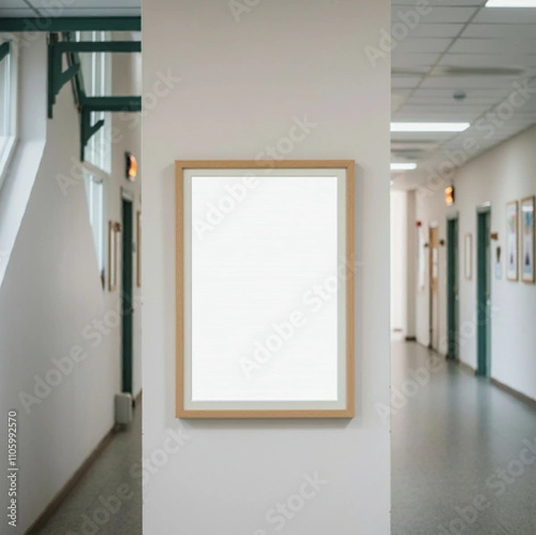 Fototapeta Simple Wooden Frame Display in Bright Office Hallway