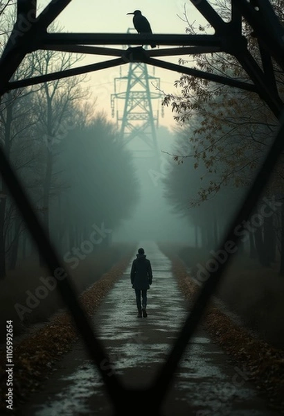 Fototapeta person walking in the woods