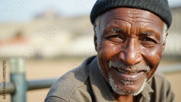 Fototapeta elderly man with a full white beard and a black headwear