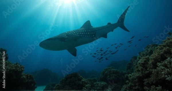 Fototapeta deep-sea underwater scene with a shark