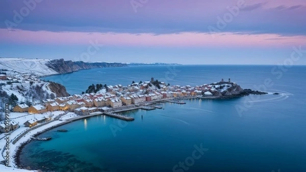 Fototapeta aerial view of a coastal town