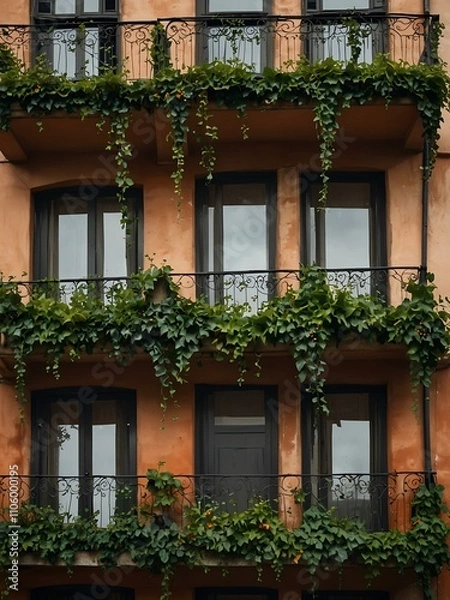 Fototapeta Elegant ivy-draped balcony.