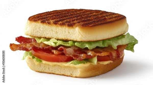 Fototapeta A classic BLT sandwich with crispy bacon, fresh lettuce, and juicy tomato slices, layered between toasted bread.
