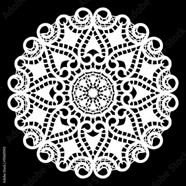 Obraz Lace round paper doily, lacy snowflake, greeting element package, doily - a template for cutting, vector illustrations