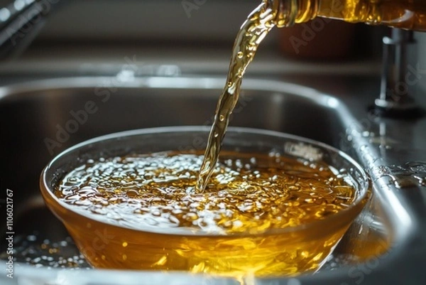 Obraz Used Cooking oil being poured to container